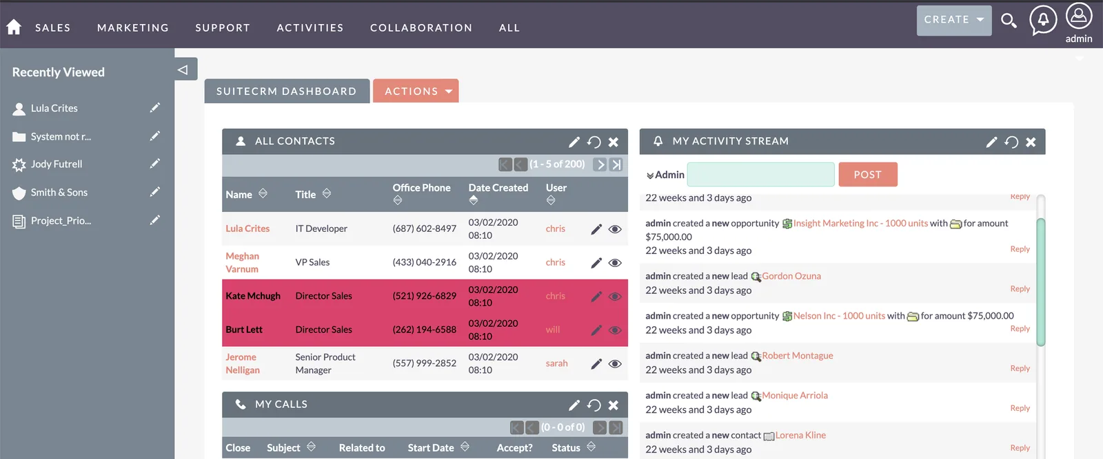 Color-coded records in a SuiteCRM homepage dashlet