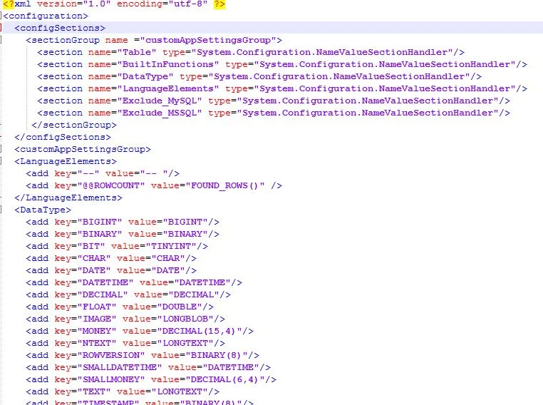 DB Converter configuration file