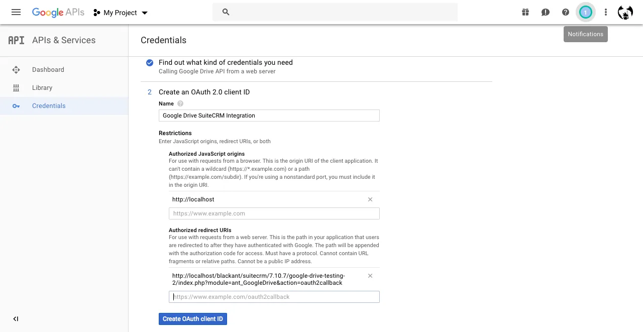 Creating the OAuth client