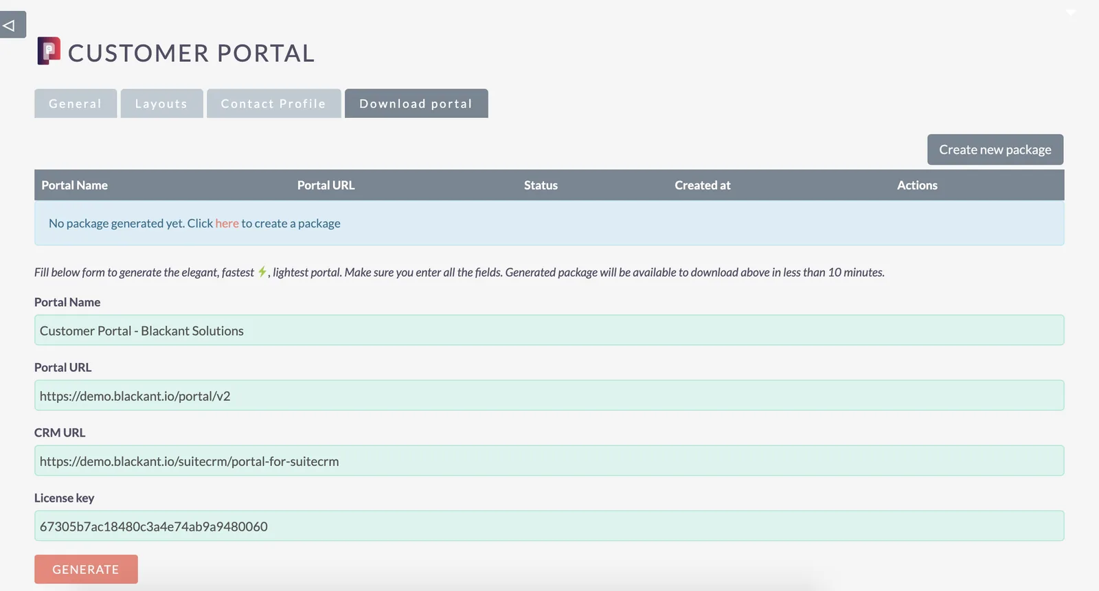 Generating the portal frontend package